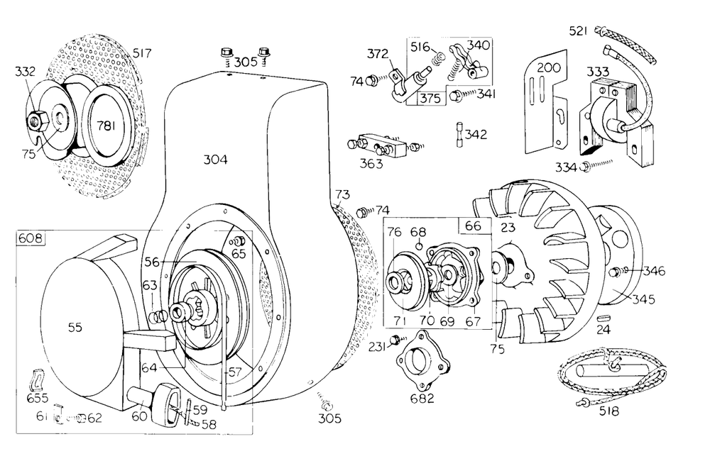 Blower Hsg, Rewind,flywheel Diagram and Parts List for 146451-1144-XX  Briggs and Stratton Engine